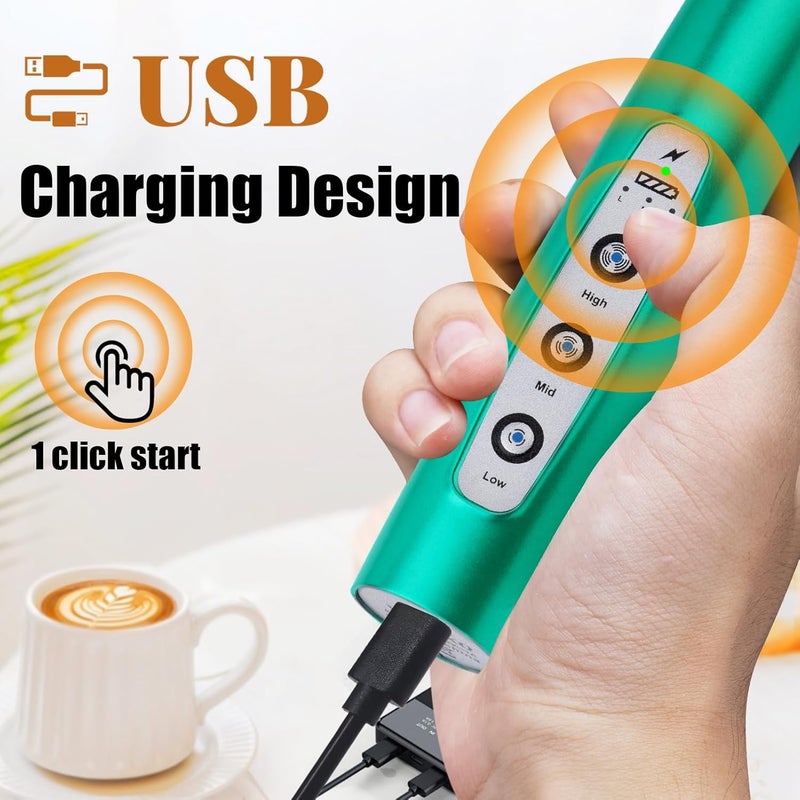 Nahida Turquoise Milk Frother Wand for Coffee, Frother Handheld Rechargeable Electric Whisk with 3 Heads 3 Speeds Drink Mixer Coffee Frother Foam Maker For Latte, Cappuccino, Hot Chocolate, Egg - Image 2